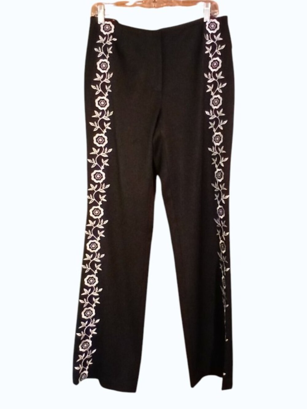 INC Black & White Embroidered Wide Leg Boho Pants - Like New - Picture 3 of 9